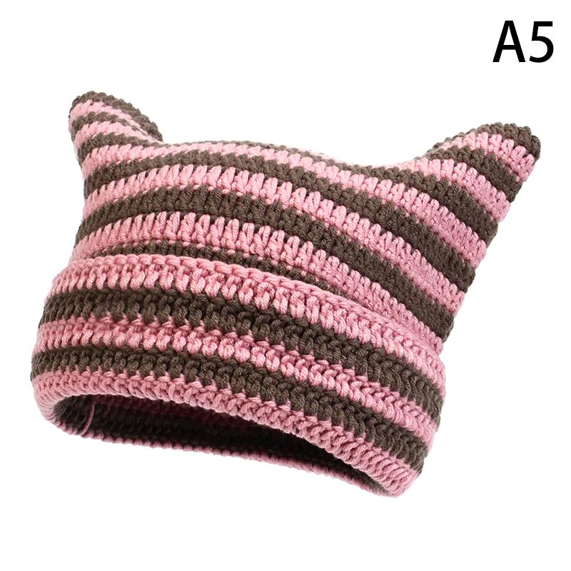 Product Introduction of New Japanese Streetwear Harajuku Beanie Little Devil Striped Knitted Hat Women Girls Autumn Winter Cute Cat Ears Cap 23
