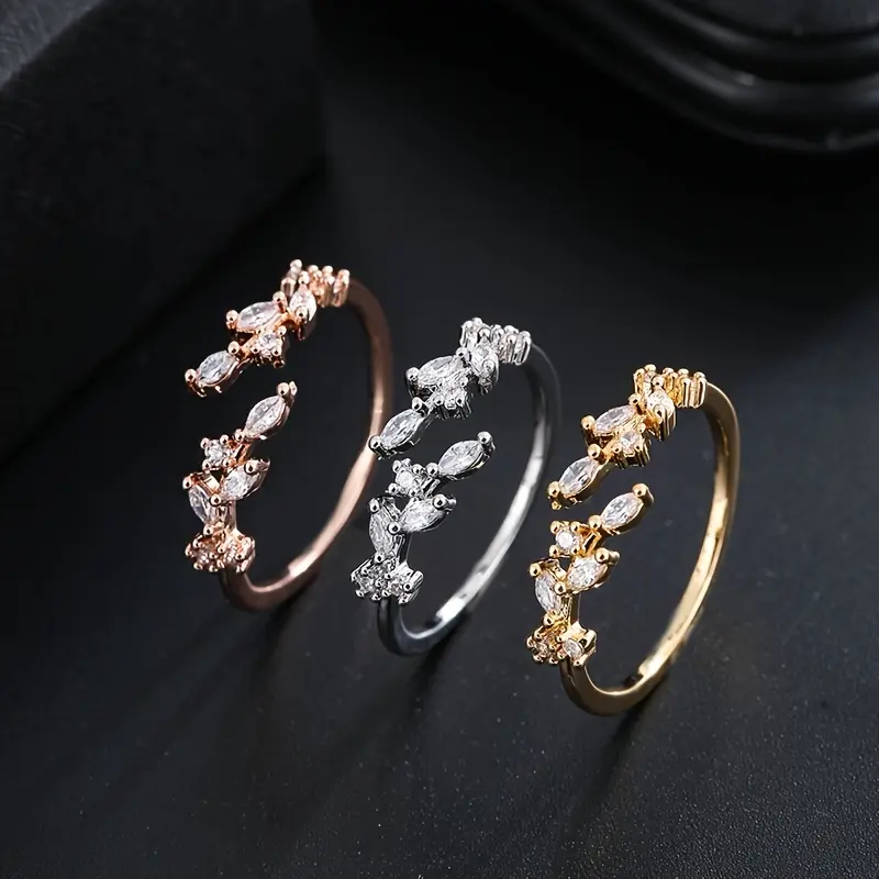 1pc Elegant Leaf Design Ring, Copper Material, Synthetic Zirconia Mosaic, Perfect for Daily and Party Occasions delicate gift exquisite surprising 2