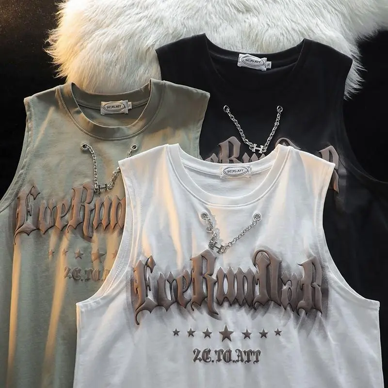 Áo Vest Hiphop, Phong Cách Đường Phố Cao Cấp Mỹ, Thương Hiệu Thời Trang Mùa Hè Của Nam Giới, Hợp Xu hướng, Không Tay Và ngắn Tay, Thiết Kế Đẹp, Thích Hợp Cho Giới Trẻ, Chất Liệu PU, Áo Ghi Lê Đẹp Trai 3