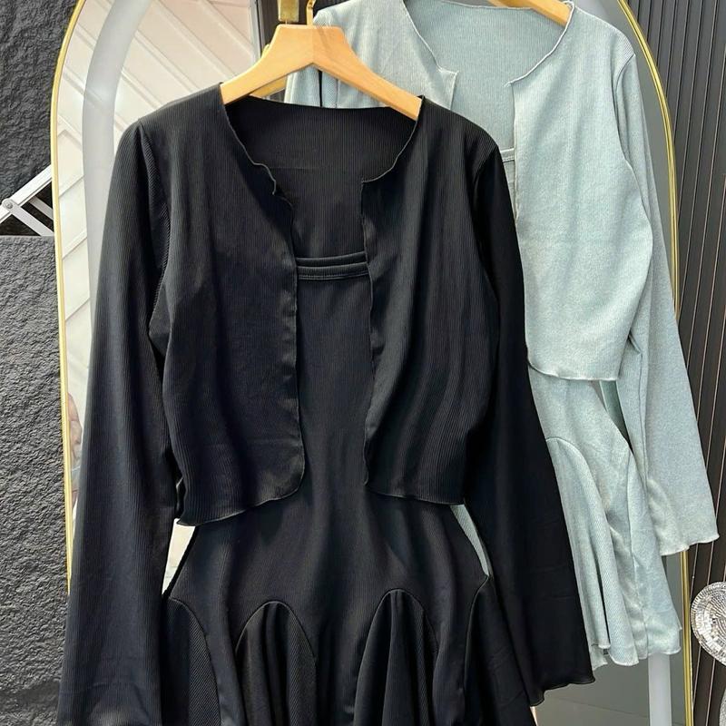 L6- sét đầm 2 dây thun gân dáng xòe, kèm áo khoác tay dài (36-55kg) Dress 5