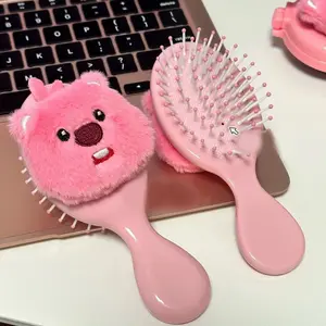 BISA COD F6604 Sisir Bulat 2 in 1 Travel Size Anti Kusut dengan Cermin Sisir dan Pijit Rambut 3D Karakter