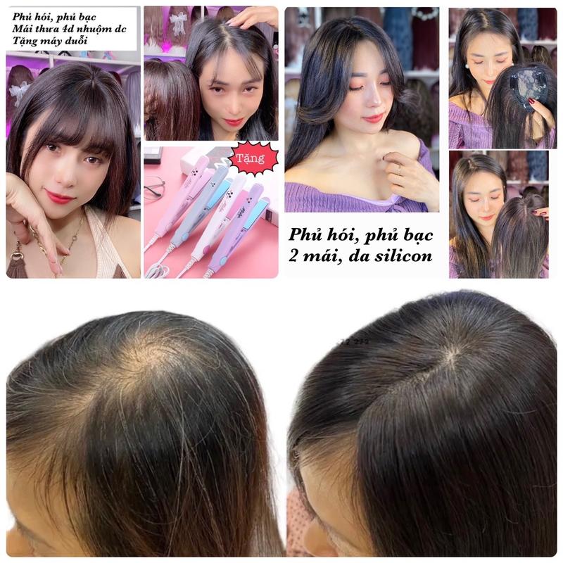 Tóc giả, Tóc mái phủ hói, phủ bạc 25cm tặng máy duỗi ( mái thưa và 2 mái)phủ hói 4d