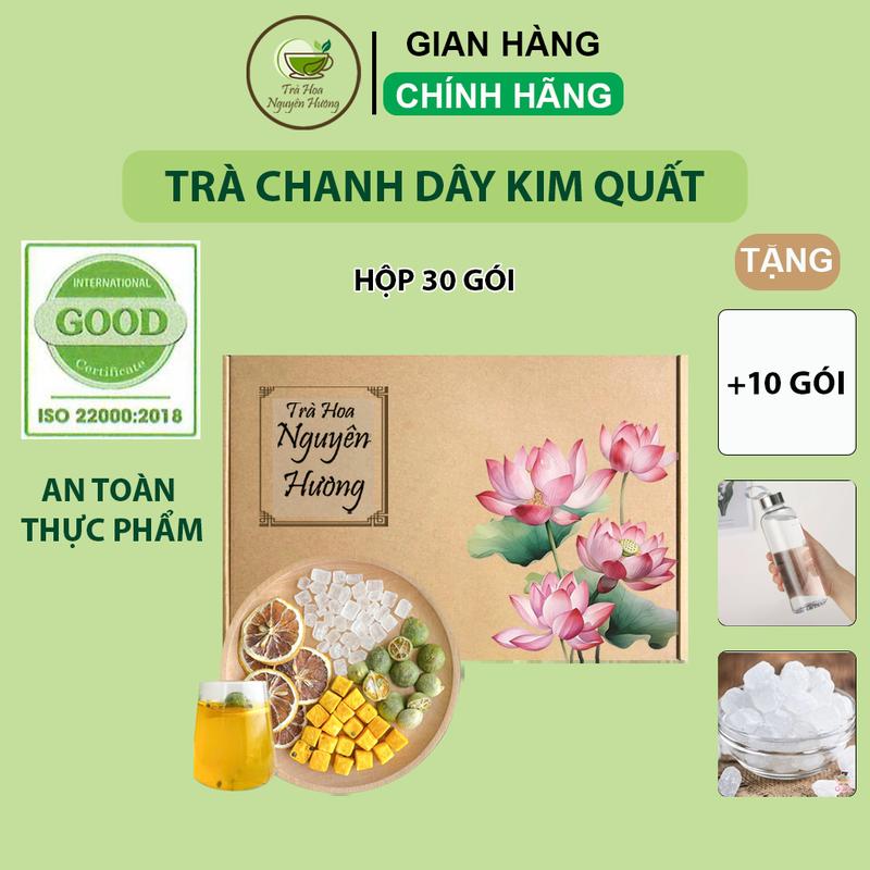[30 Gói tặng 10] Trà Chanh Dây Kim Quất Chanh Vàng  Tặng Thêm 10 Gói, Tặng Bình Thủy Tinh Trắng Da Thanh Nhiệt Trà Hoa Nguyên Hương