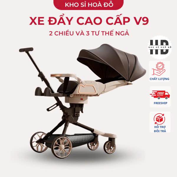 Xe đẩy V9 bản cao cấp có bàn ăn dặm đèn nhạc cho bé Voi Kem