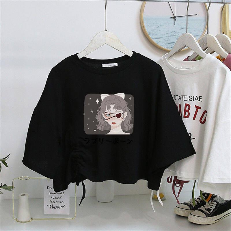 Product Introduction of Áo Thun Dây Rút ngắn tay, dành cho nữ, Cạp Cao, Cropped Xén, Dáng Rộng Vừa Vặn, Áo Crop Top 18
