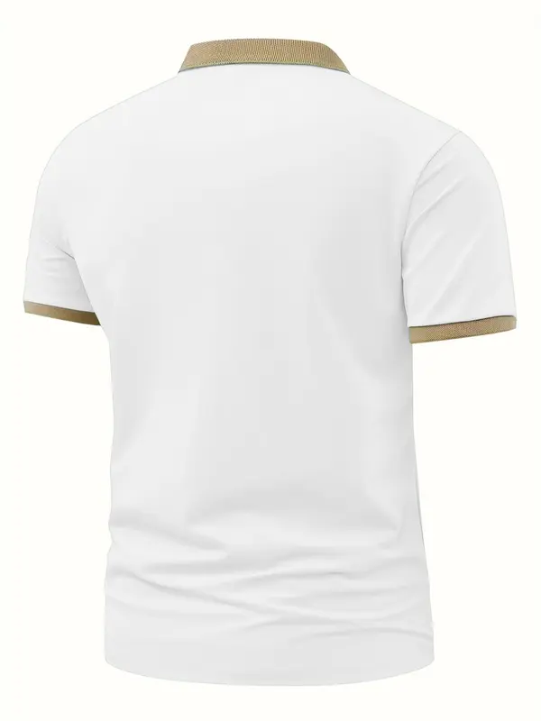 Men's Colorblock Short Sleeve Polo Shirt, Regular Fit Casual Contrast Trim Collared Top for Summer, Fashion Men's Clothes for Daily Wear 5