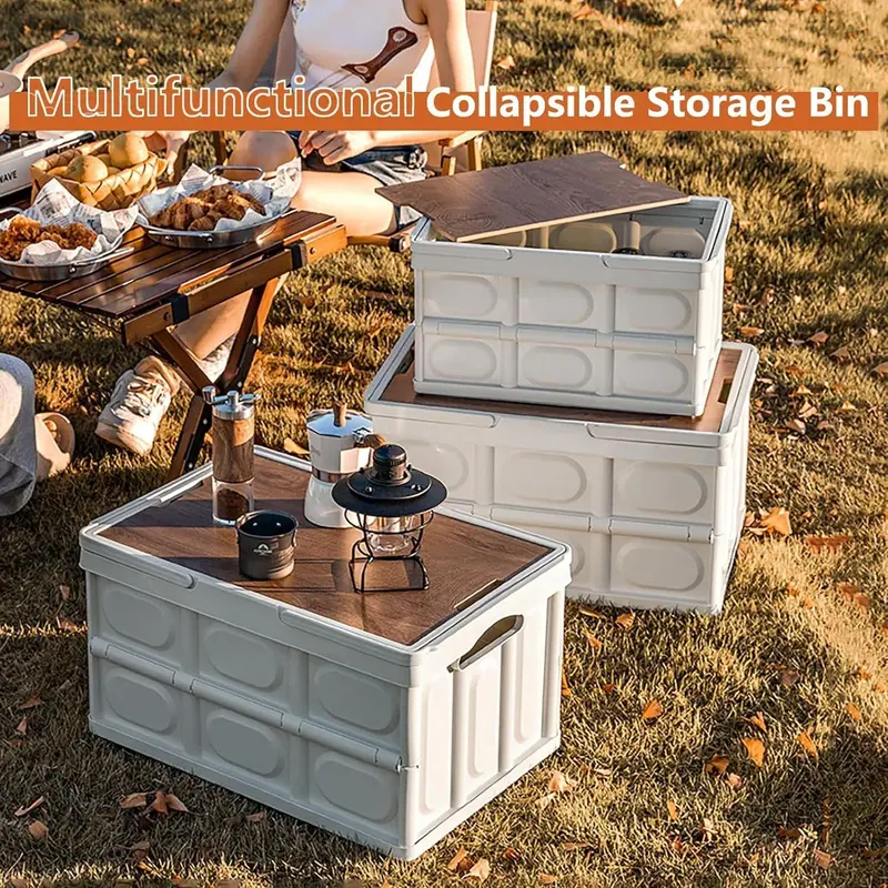 Foldable Storage Box with Lid, 1 Count/2 Counts Stackable Multipurpose Camping Storage Box, Outdoor Home Storage Organization 2