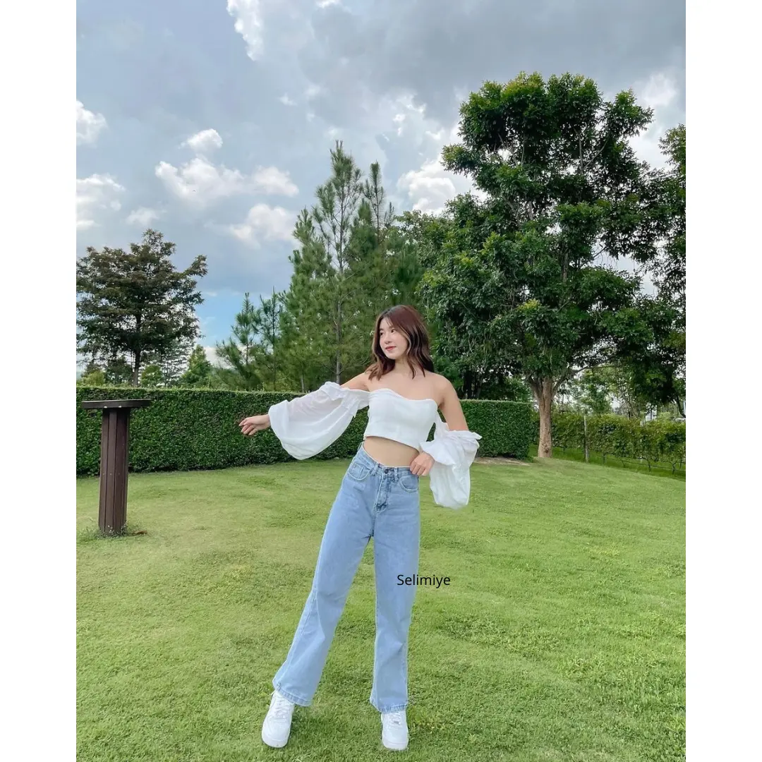 Celana Kulot Jeans Highwaist Wanita Snow light Dark