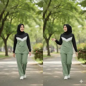VINNA SET - Setelan Kaos Celana Olahraga Muslimah Training Senam Wanita Lengan Panjang Jumbo Big Size L XL XXL / LARISHA baju celana muslim panjang sport sporty polos