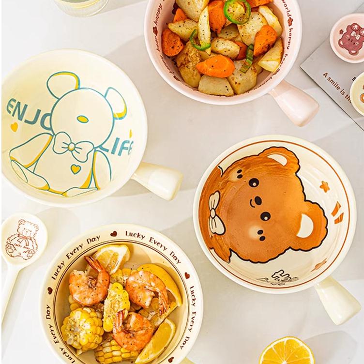 Thố tay cầm dễ thương, bát sứ có tay cầm xinh, Không kèm thìa 4