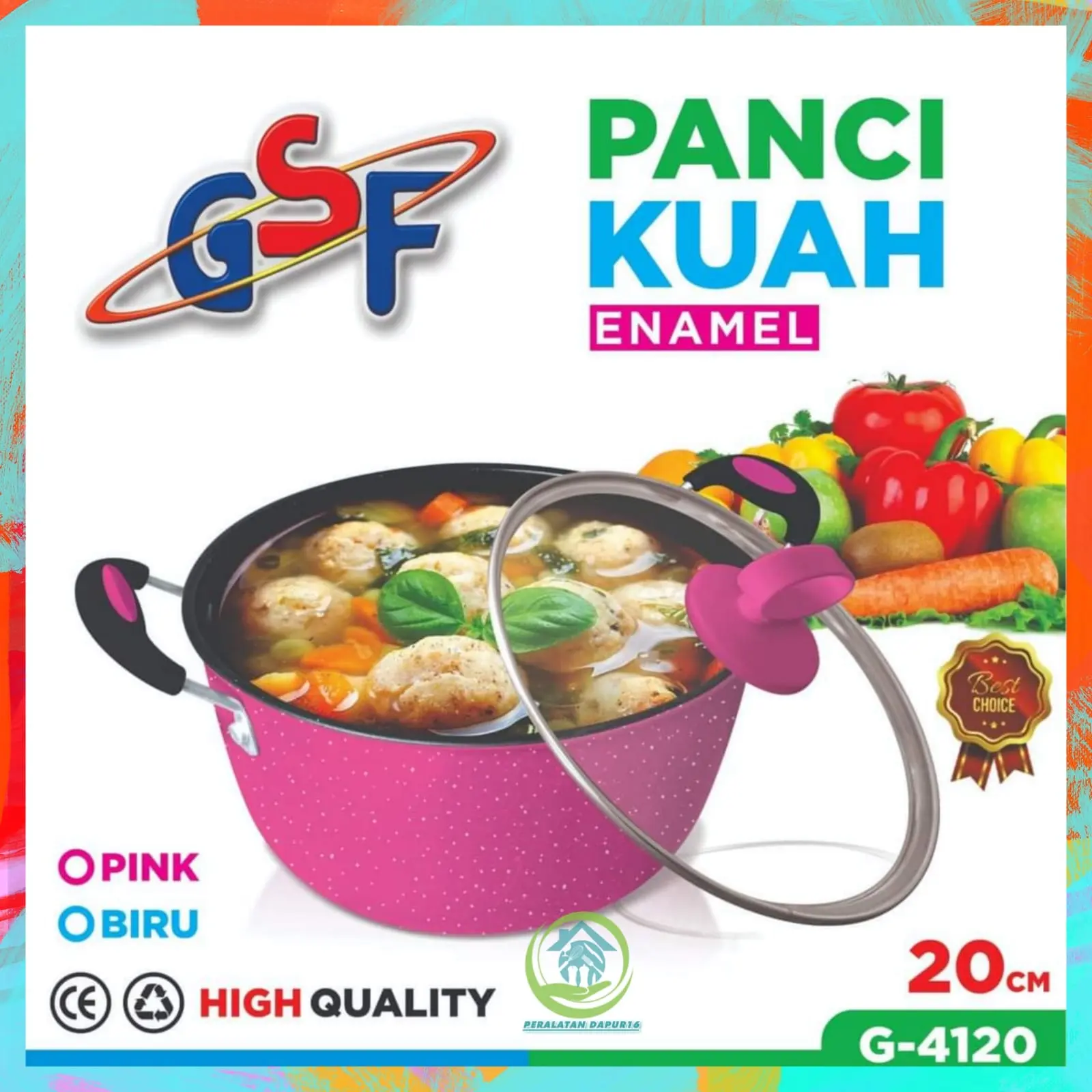 PANCI ENAMEL ANTI LENGKET + TUTUP / PANCI KUAH WARNA GSF G-4120 / PANCI SERBAGUNA MURAH