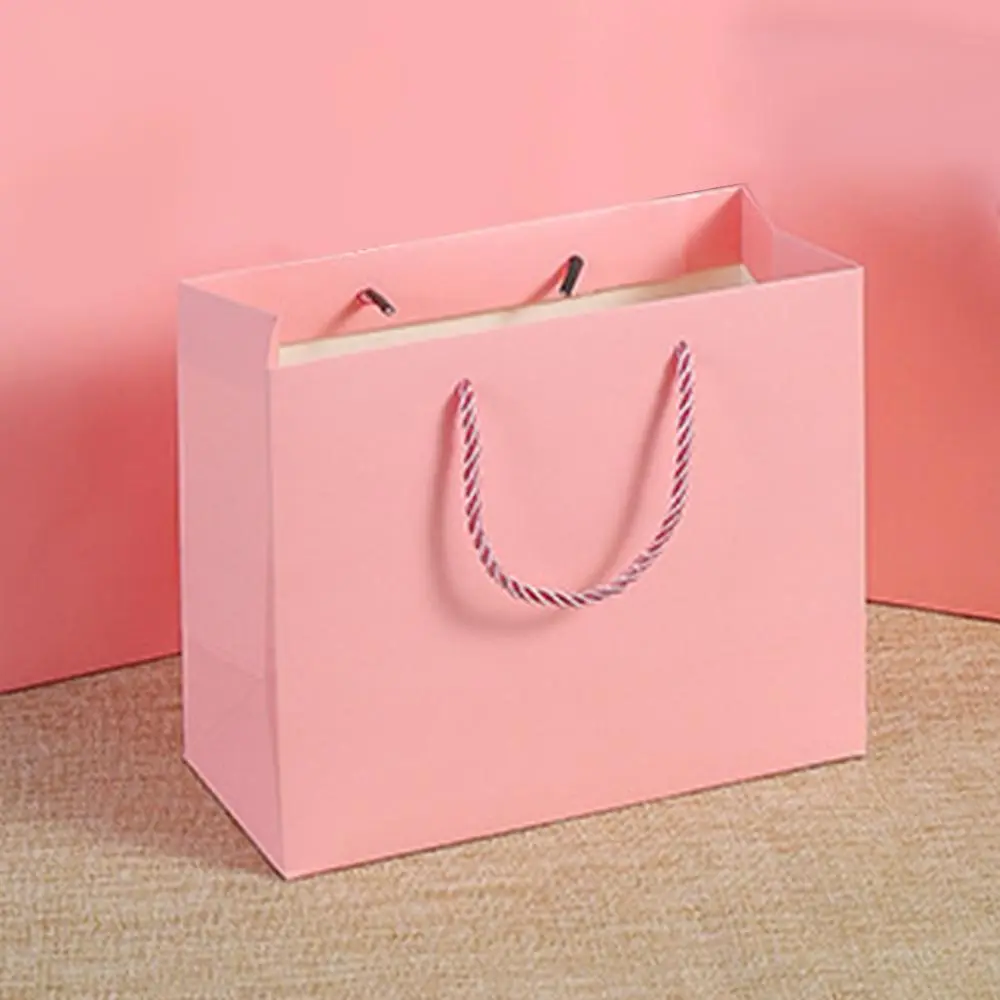 Solid Color Gift Bag with Handle, 5 Counts Kraft Paper Gift Bag for Wedding Party Festival, Shopping Bag, Festive & Party Supplies