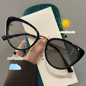 Kacamata Anti Radiasi Photochromic Yang Nyaman Lensa Komputer Kucing Mata Wanita Yang Dapat Diganti - Hitam
