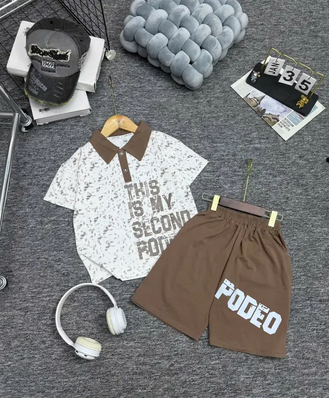 (Mon kids) 18-60kg. Bộ quần áo polo cộc tay túi hộp chữ Po.deo chất cotton co giãn 4 chiều mềm mại cho bé trai bococtay 2