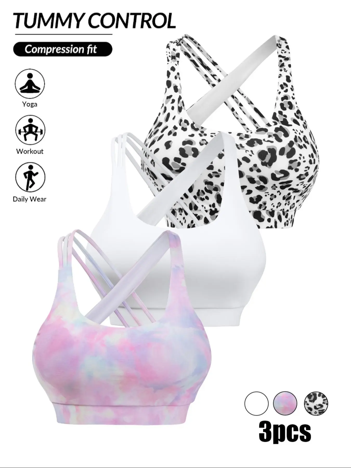 Women's Leopard & Tie Dye Print Criss Cross Sports Bra, Breathable Comfortable Wireless Sports Bra, Ladies Sportswear for Indoor Outdoor Wear, Gymclothes