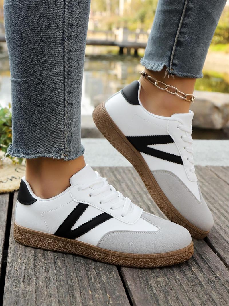Product Introduction of Women's Fashionable Plain Color Lace Up Sneakers, Casual Comfortable Breathable Sports Running Shoes, All-match Basic Shoes for Daily Wear 2