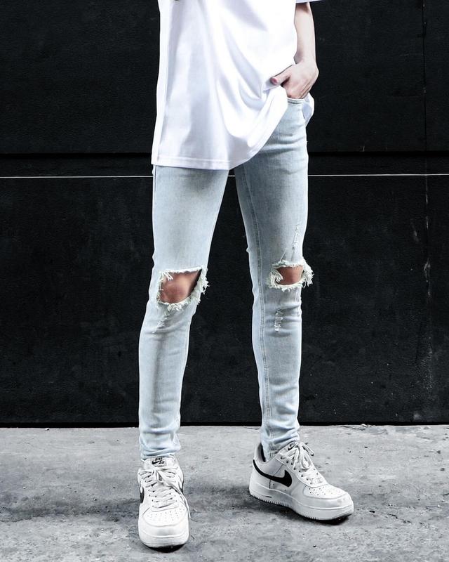 QUẦN JEANS NAM DÀI MÀU XANH RÁCH GỐI TO THỜI TRANG MENSWEAR PANTS