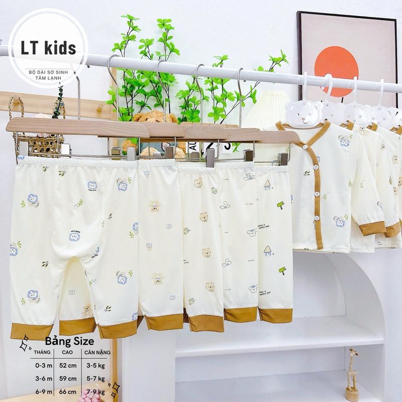 Combo 3-Combo 5 Bộ quần áo dài tay chất tăm lạnh Hàn quốc, bảng màu kem cho bé trai và bé gái, size sơ sinh 3-9kg 4