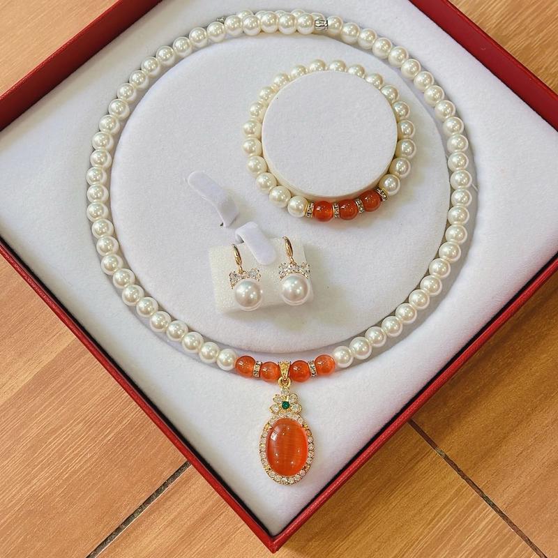 Bộ 3 Món Ngọc Trai Tổng Hợp Vòng Cổ - Vòng Tay - Bông Tai, Phong Cách Sang Trọng Quý Phái . Món quà nhân ngày Sinh Nhật Lễ Tết Giáng Sinh