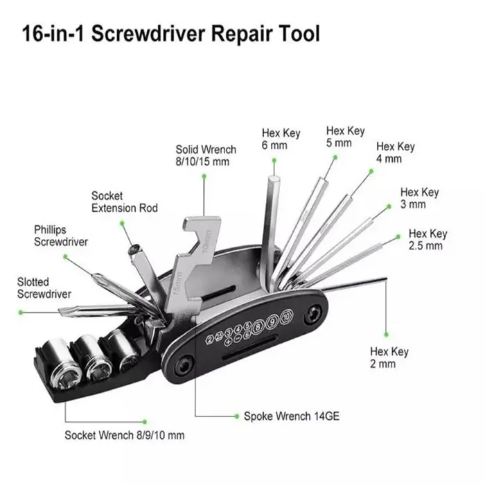 Kunci L Toolkit Sepeda set 16 in 1 Kunci Shock 3