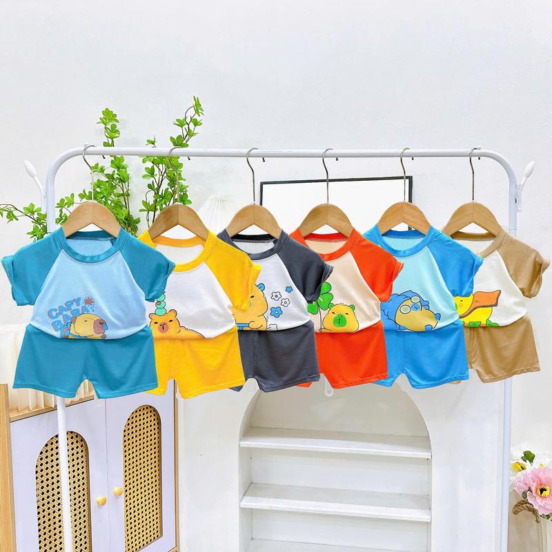 Bộ quần áo cộc tay quần cộc phối màu in hình MK455 (6-16KG) chất thun lạnh mỏng mát cho bé dưới 3 tuổi