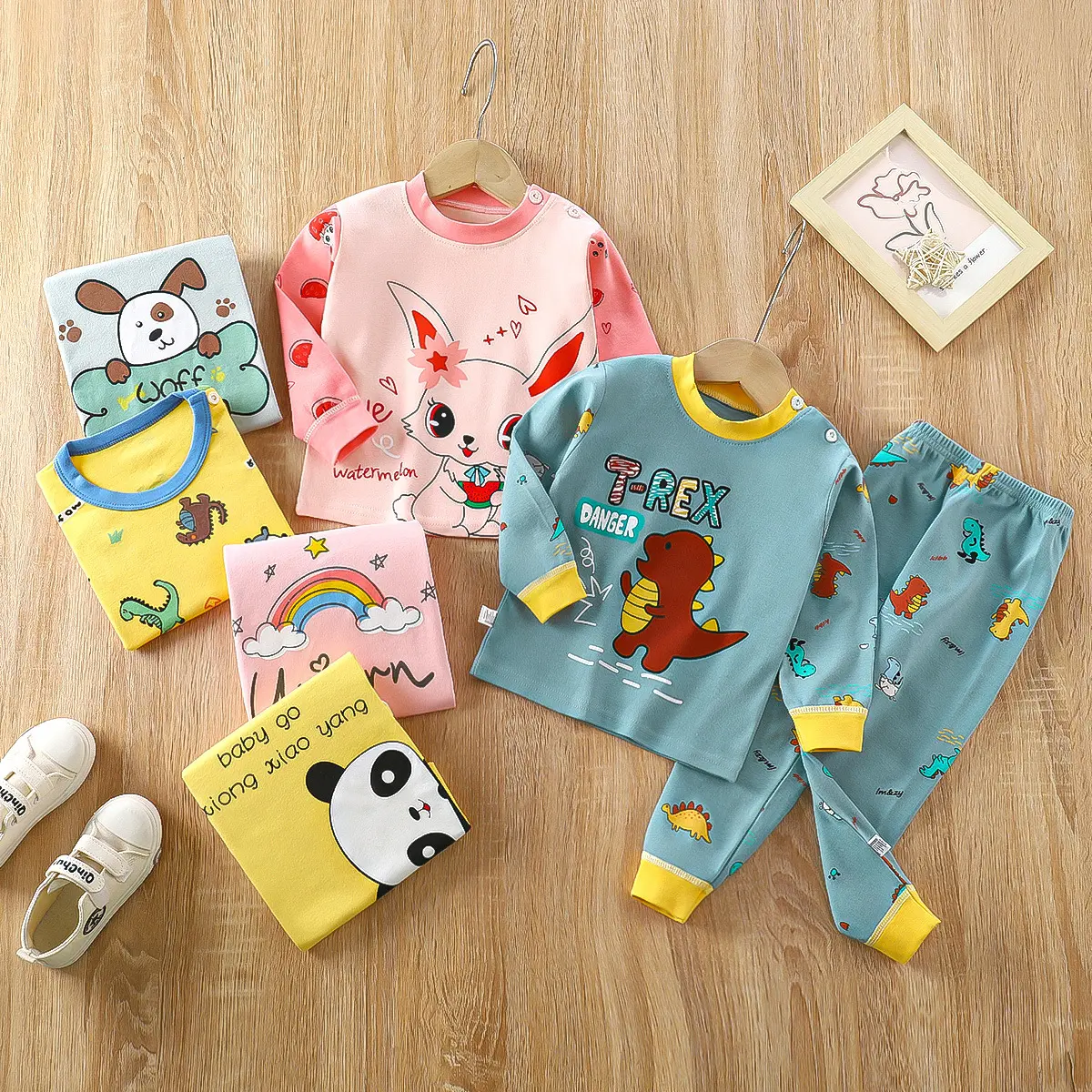Children's Underwear Suit Cotton Pajamas Girls' Baby Long Johns Top & Bottom Set Cotton Boys' Home Wear Children's Clothing