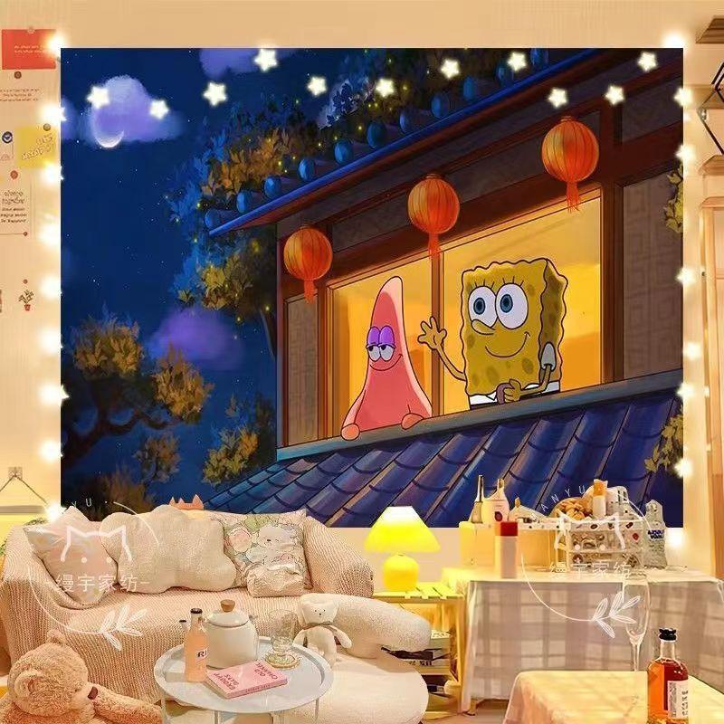 Bedside hanging cloth Spongebob room decoration tapestry dormitory renovation background cloth decoration hanging painting wall cloth 4
