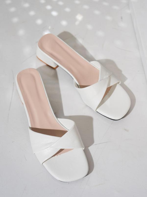 Women's Fashionable Solid Color Square Toe Slingback Sandals, Classy Sandals, Fancy Sandals, Elegant Mid Heel Sandals for Party, Daily Clothing Decor for Women & Girls, Walking Shoes 1