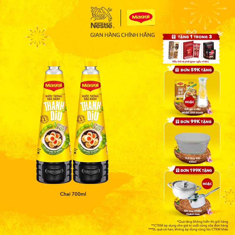 Nestlé VN Combo 2 Nước tương MAGGI đậu nành Thanh Dịu (Chai 700ml)-ST