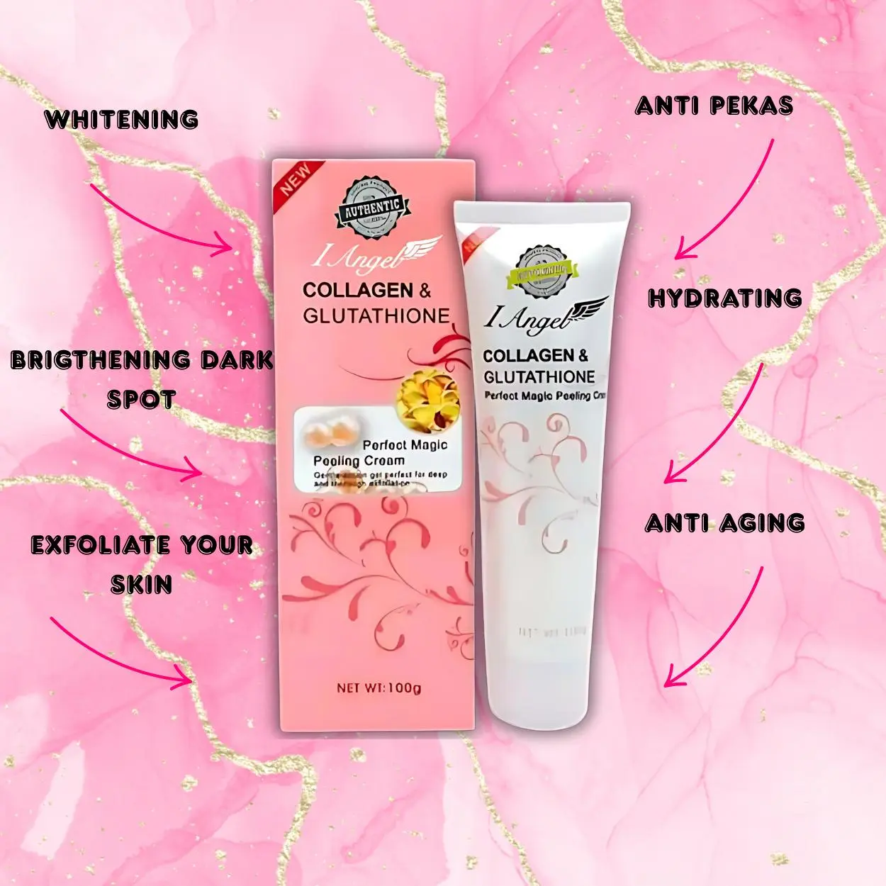 I Angel Collagen & Glutathione Peeling Cream | Brightening & Exfoliating  Body Cream for Smooth, Clearer, Even-Toned Skin | Moisturizing Formula for  Radiant Glow & Gentle Skin Renewal | 100g