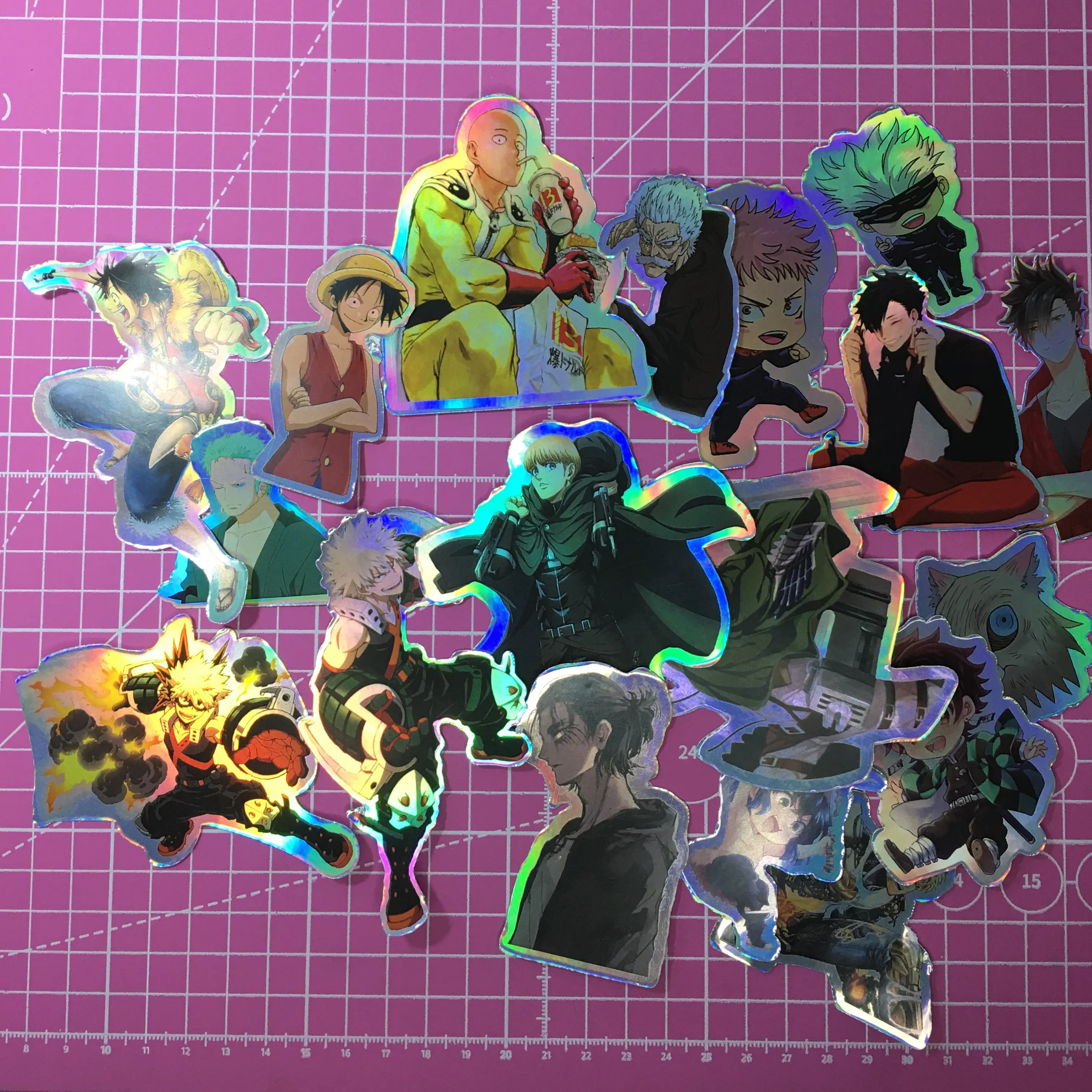 Sticker Hologram Anime Jujutsu Kaisen | Attack on Titan | Demon Slayer | One Punch Man | One Piece | Boku No Hero