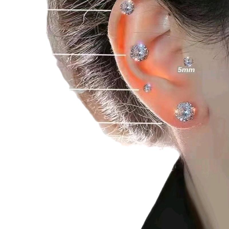 Bông tai nụ nhiều cỡ (4,5,6,7,8 ly) chốt đẩy xi kim Women Khuyên Tai Hoa Tai