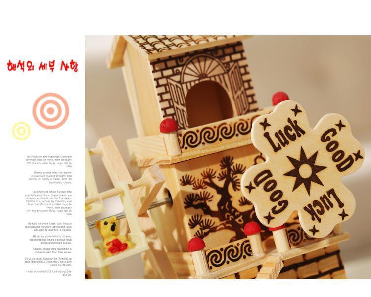 Product Introduction of Three-Story Cottage Windmill Music Box Ornament Creative Desktop Decoration Wooden Eight Tones Student Couple Gift 9