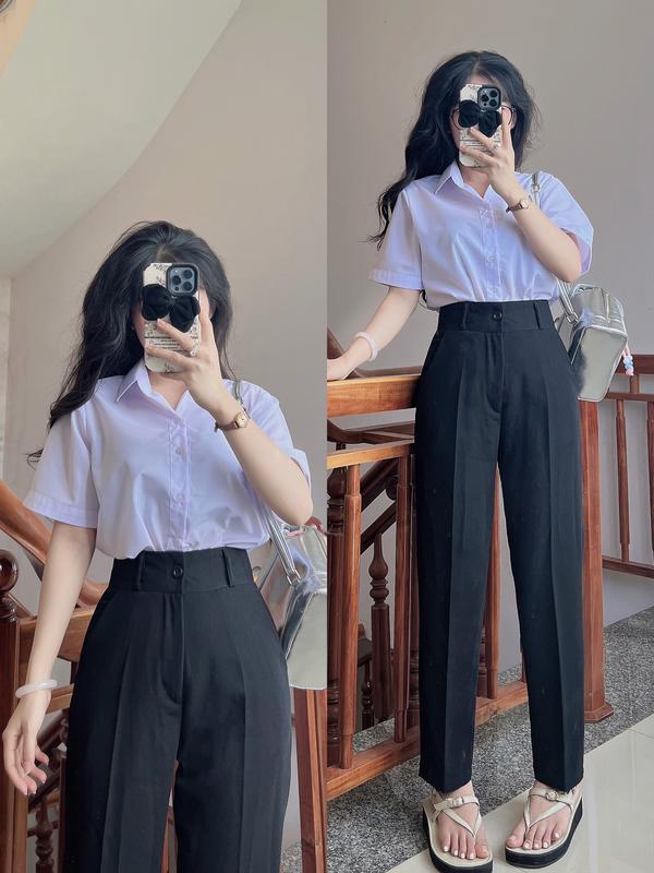 Quần baggy tây một cúc LƯNG CAO đi học di chơi đều được Nữ