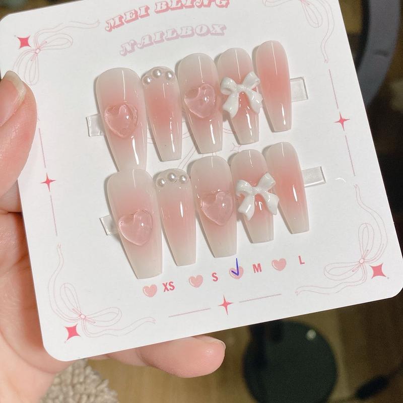 Mã H70 Nail Box  đính nơ  Thiết Kế Nailbox 10 Ngón Kèm Miếng Dán Móng Nữ Làm Nail Women  nails