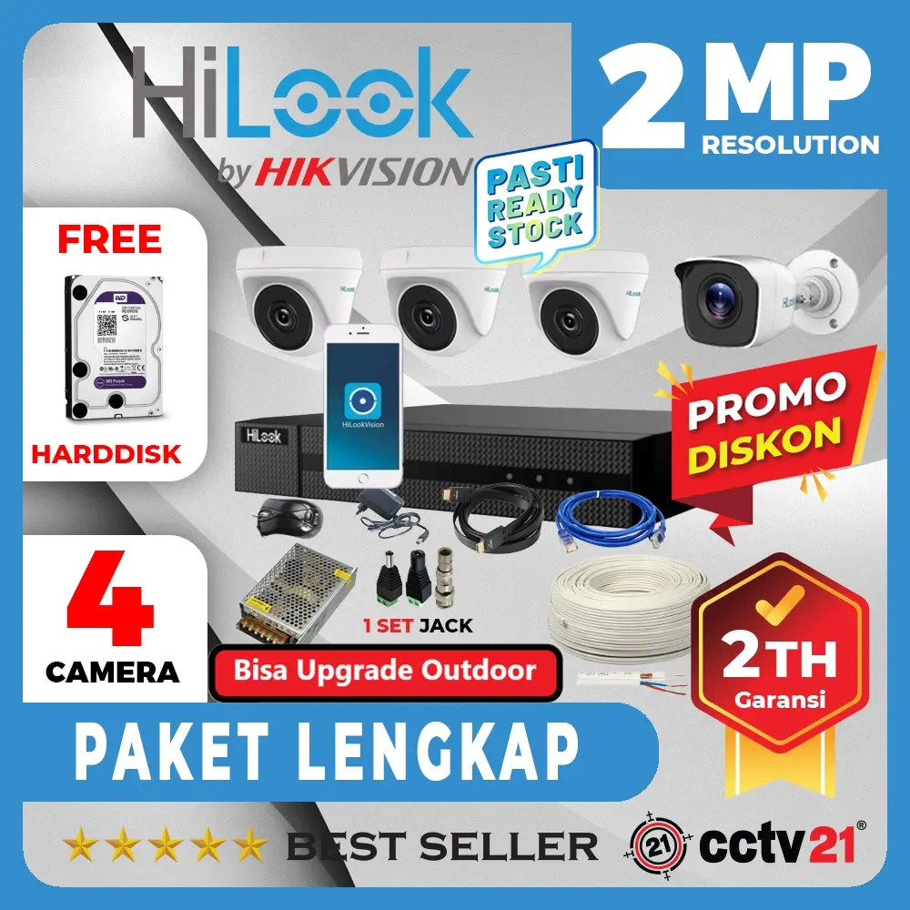 Paket 4 Kamera cctv HILOOK by HikVision 2MP +DVR +Kabel 50M Harga Lagi Promo cctv21
