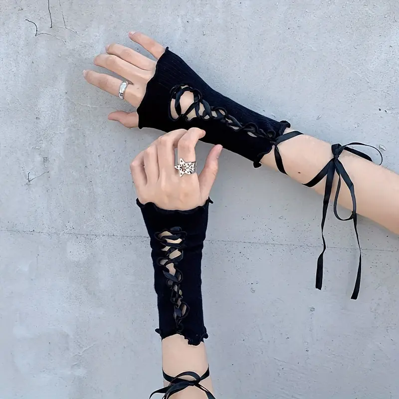 Lace Arm Sleeves For Women - Ultra-, Breathable, And   Sun Protection Wrist Covers With Ribbon Ties - Soft, Solid Color, And Gentle On Skin 3