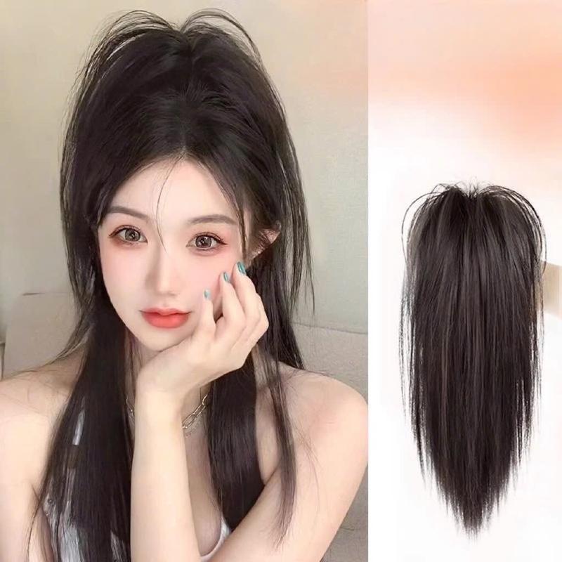 Tóc ngoặm thẳng nửa đầu dài 35cm tóc tơ lạnh mềm mượt tóc giả , tóc ngoặm , tóc kẹp , wig