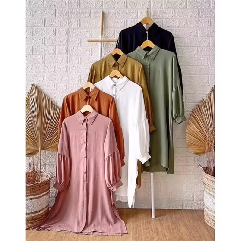 Tunik Crinkle airflow Lengan Panjang - Busui dan Wudhu Friendly Atasan Terbaru Wanita Muslimah Moderen - Kanaya Tunik Panjang Kancing Nyaman Lembut Kain 0