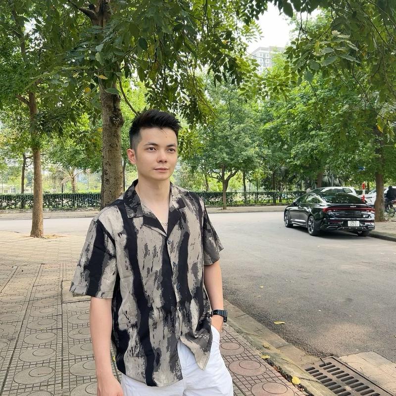 Áo sơ mi đi biển BeachBlue hoạ tiết vân loang Menswear  thường  Shirt Nhung 2