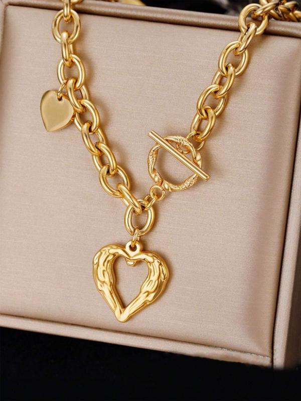 Women's Elegant Heart Design Ot Buckle Pendant Necklace, Fashion Jewelry for Party, Daily Clothing Decor, Trendy All-match & Exquisite Jewelry for Birthday Gift 0