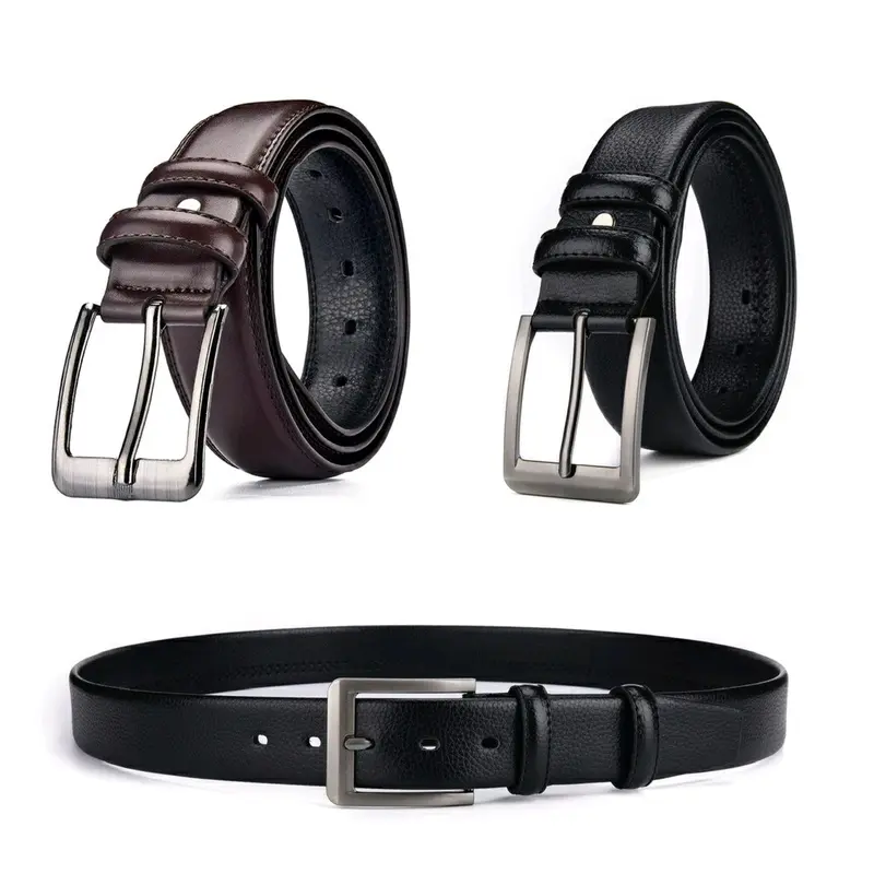 Gesper Ikat Pinggang Pria dan Wanita Hitam Polos Semi Kulit Model AG Lubang jarum Hadiah Cowok Stainless Elegan Sabuk tali pinggang ospek 3