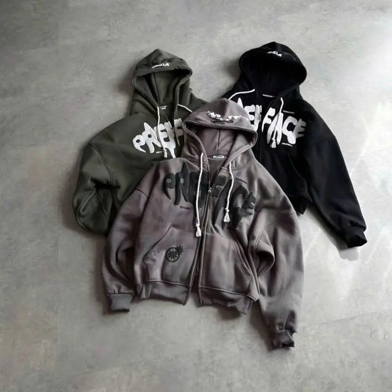 Áo Khoác Nỉ In Nổi - Áo Khoác Form Rộng Khoá Kéo 2 Đầu Nam Nữ Unisex TAHO Basic Hot Trend Women Top Hoodie 8