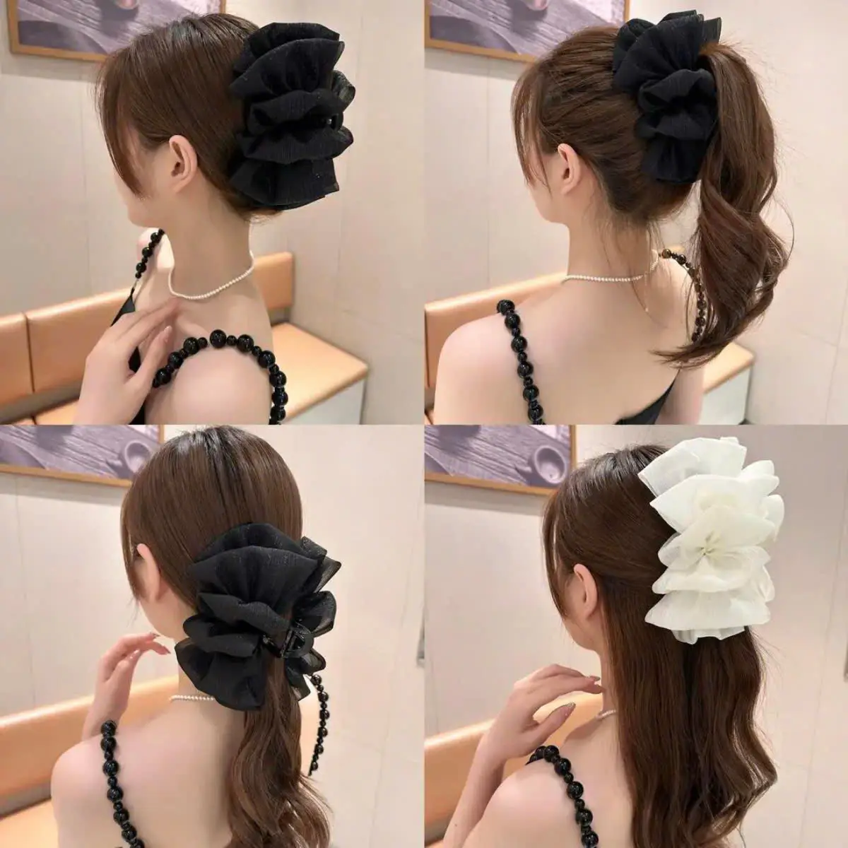 Kẹp tóc bong bóng ren, Thiết kế mới, nơ phồng, bồng bềnh, thời trang rễ phối đồ, phu kiện dành cho nữ Women