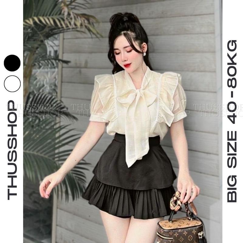 Áo Sơ Mi Tiểu Thư Voan 2 Lớp Tay Bồng BISIZE Áo Kiểu Voan Tơ Mềm Cao Cấp THUS66