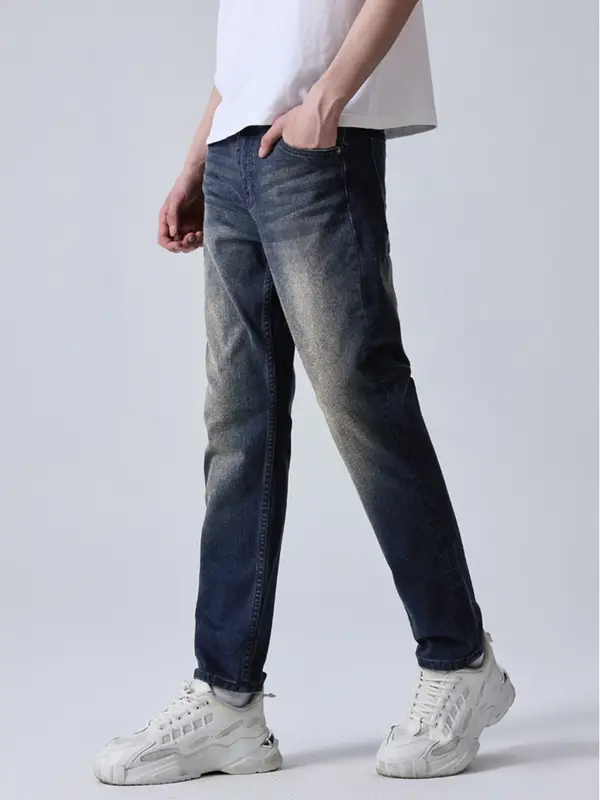 Quần Jean Nam Lưng Gài Ống Đứng Thương Hiệu Y2010 Vải Cotton Mặc Bền Trơn Dáng Vừa No Style M100 23537 |YaMe| 2