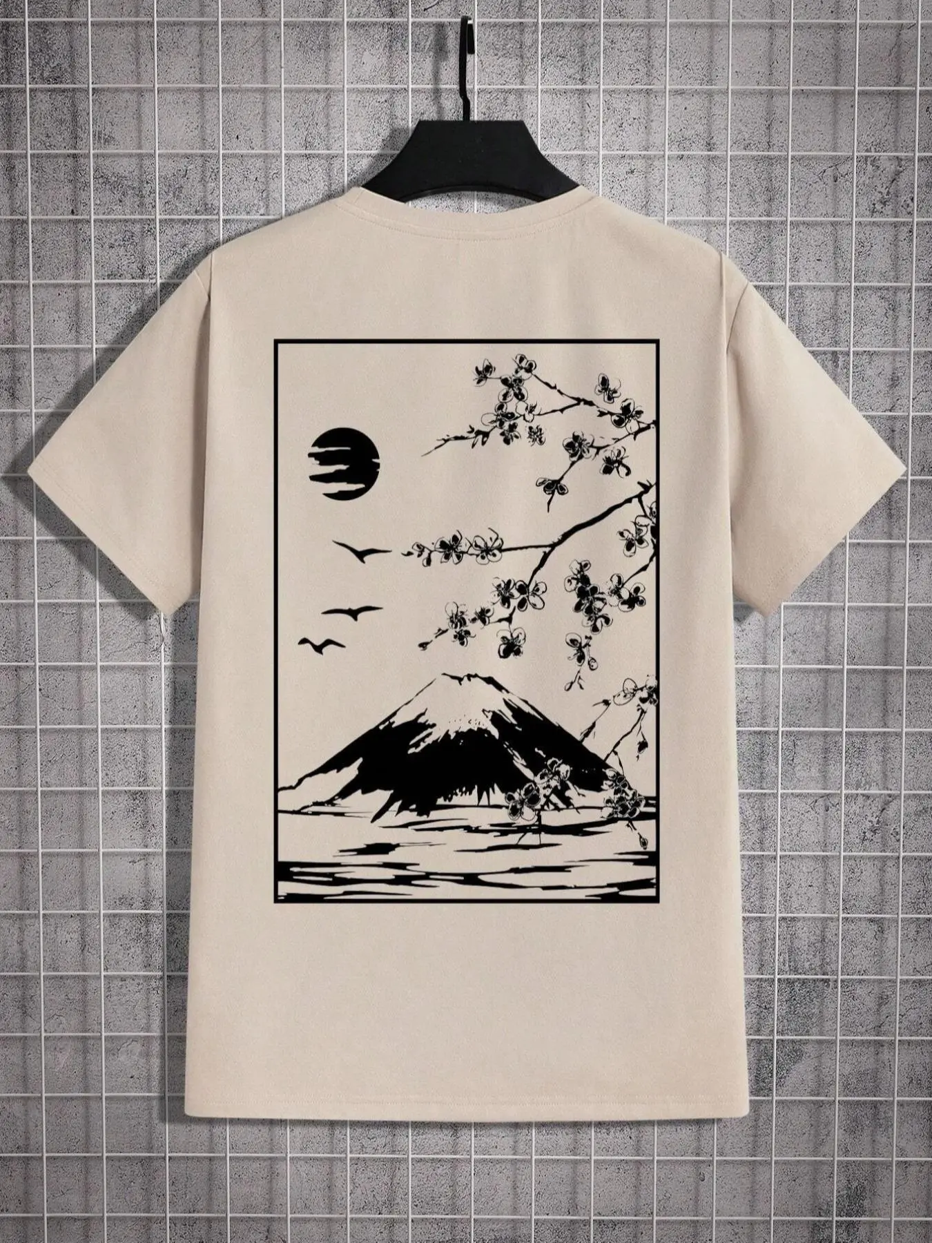 Men's Landscape Print Round Neck Tee, Regular Fit Casual Street Short Sleeve T-shirt for Summer, Men's Top for Daily Wear
