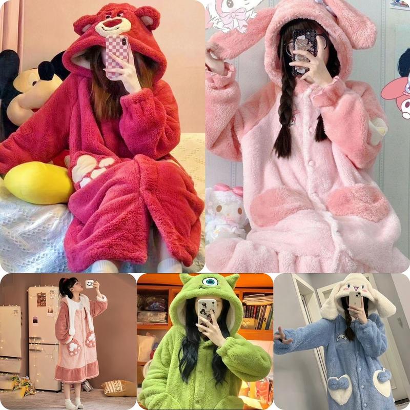 QC 40-70kg Áo choàng Váy ngủ lông dài tay VỊT HỒNG mềm mại ấm áp Nữ váy4 áo