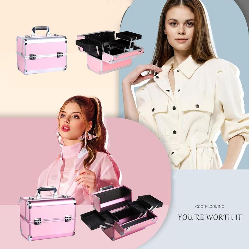 Product Introduction of Cosmetic Case, 1 Count Aluminum Alloy Material Makeup Tool Storage Box, Makeup Organizer for Girls, Cosmetic Organizer 4