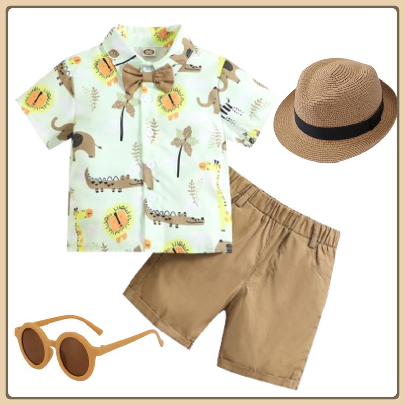 Jungle Safari Costume for Kid Girl 1-5 Y Cute Animal Print Polo Shirt with Shorts 2 Pcs Set Zookeeper Gentleman Suit Birthday Outfit Casual Wear 1